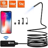 KZYEE Wireless Endoscope, 5.5mm WiFi Borescope Inspection 2.0M 1080P HD Snake Camera with Light for Android & iOS Smartphone Tablet-16.5FT