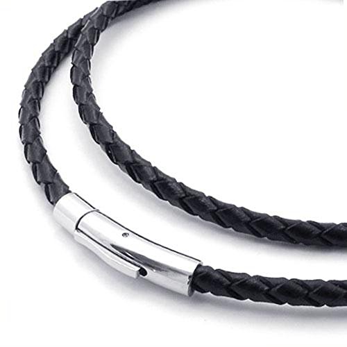 Jonline24h Black Braided Leather Cord Rope Necklace Chain Stainless Steel Clasp, 4mm, 14-30 inch(20)