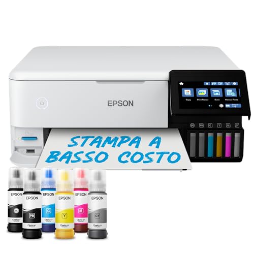 Epson EcoTank ET-8500 Stampante con Serbatoi D’inchiostro | Stampa Fotografica | Inchiostri 6 Colori | Wi-Fi | A4 | Stampa, Copia, Scansione | Touch-screen 10.9 cm | Alimentazione Posteriore