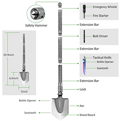 Survival Shovel Multitool, MOSFiATA Camping Folding Shovels, 16 in 1