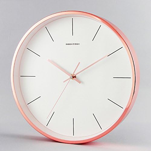 Nordic simple clock,[modern] Household use Silent wall clocks Living room Bedroom Fashion wall charts Round quartz clock Metal-Rose gold 12inch