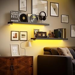 BAMEOS Black Floating Shelves with LED, 31" Sturdy