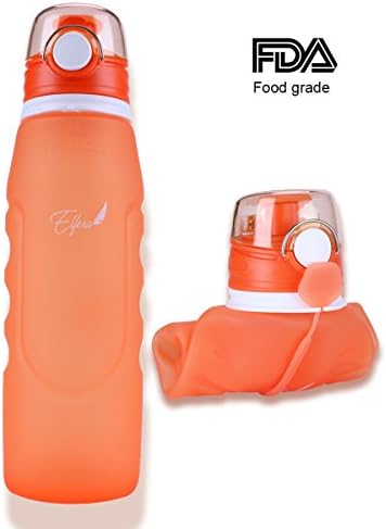 Elfera Collapsible Water Bottle, Leak-proof Silicone Sports Bottle-1000ml with BPA Free Medical Grade Silicone for Sports,Travel and Outdoor Use (orange)