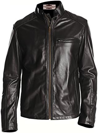 Paramount Leather Shiny Black Biker Leather Jacket for Men, Small, Black