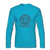 Versace Logo For Men's Printed Long Sleeve Cotton Tshirt Large Light Blue