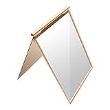 G2PLUS Portable Folding Vanity Mirror Single Side Travel Shower Shaving Mirror, 4.9'' x 3.7'' x 0.2'' (Gold)