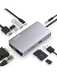 Hub USB C, Hagibis 10 en 1 Hub Tipo C con Puerto Gigabit Ethernet, USB C a 3 puertos USB 3.0, 4K HDMI, VGA, Lector de tarjetas SD   TF, Carga PD Tipo C y Puerto AUX para MacBook Pro y otro tipo  C Laptop