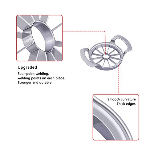 Fruit Slicer Upgraded Version 12-Blade Extra Large Fruit Corer, Stainless Steel Ultra-Sharp Apple Cutter, Pitter,Wedger Tool - 430 Grade Stainless Steel - 100% Rust Resistant, Divider for Up to 4 Inch