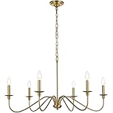 Living District Rohan 36" 6-Light Transitional Metal Chandelier in Satin Gold