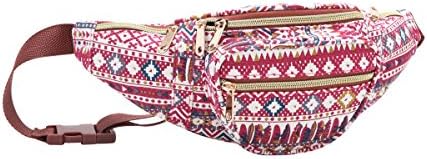 Travel Bumbags with 5 Zipped Pockets and up to 48 Inch Waist, Money Belt Bags for Holidays, Festivals and Concerts QL415M (Red Azteca)