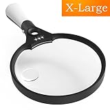 Magnifying Glass, UNIMI Magnifier 5.5 Inch Extra Large Magnifying Glass with Light, 3 Bright LED Illuminated 2X Magnifier Lens 4X 25X Zoom Lightweight Hand Held Magnifiers Lens for Reading - Black