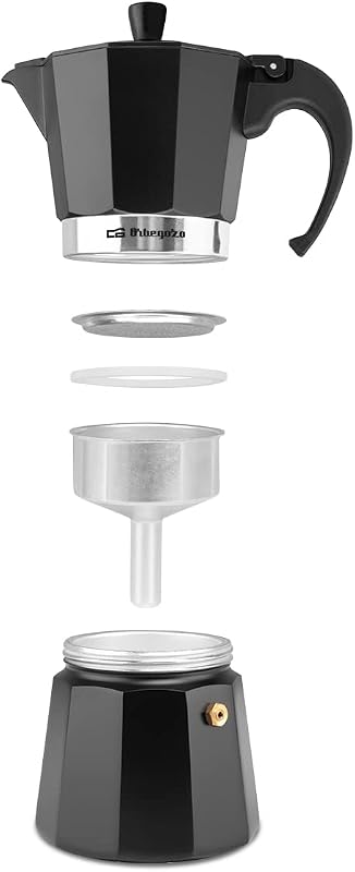 Orbegozo KFN 610 - Cafeteira italiana de alumínio, capacidade para 6 xícaras, punho ergonômico, válvula de segurança, filtro removível, cor preta
