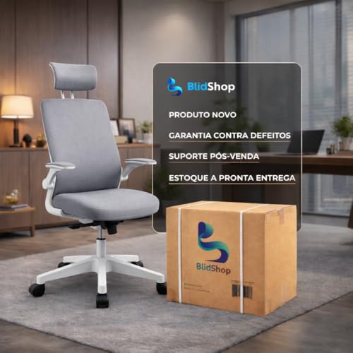 BlidShop Cadeira de Escritório Ergonômica, Suporte 120kg, Ajuste Lombar, Apoio de Cabeça, Tela Mesh Premium, Giratória, Home Office (Branca e Cinza)