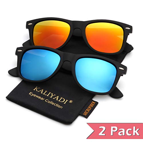 KALIYADI Polarized Sunglasses for Men and Women Matte Finish Sun glasses Color Mirror Lens UV Blocking (2 Pack)