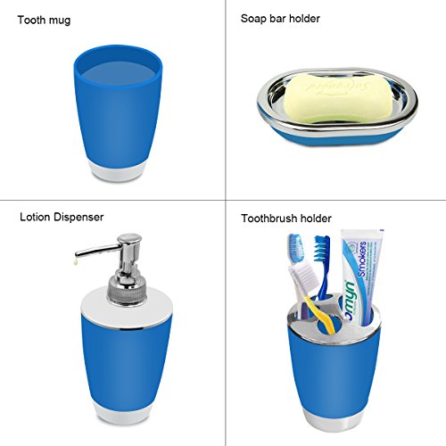 TEKITSFUN Blue Bathroom Accessories Set,6 Pcs Plastic Gift Bath Accessory Set Luxury Ensemble Includes Toothbrush Holder,Toothbrush Cup,Soap Dispenser,Soap Dish,Toilet Brush Holder,Trash Can - Thumbnail 2
