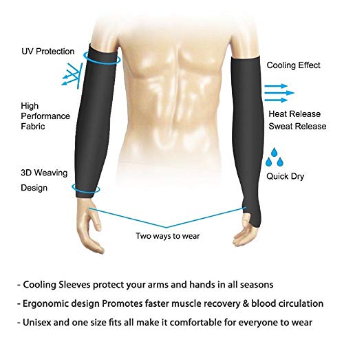 Koolsants 5 Pairs Cooling Arm Sleeves Cover UV Sun Protection Basketball Sport Outdoor Training, Basketball, Volleyball, Football, Riding, Driving, Length: 16inch