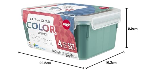 Emsa Clip & Close Color Edition 4-teiliges Set Frischhaltedosen mit Deckel, 0,2l, 0,55l, 0,8l, 2,2l, Brotdosen Set auslaufsicher, spülmaschinengeeignet, mikrowellengeeignet, grün, N10310 9