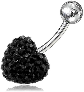 Balck Heart Multi Preciosa Crystal Stone with 14Gx3/8 Surgical Steel Banana and 5mm Ball Belly jewelry