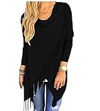 Women's Tassel Hem Crew Neck Knited Wraps Sweater Coat Outwear