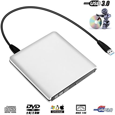 Emmako DVD Drive External USB 3.0 Ultra Slim CD Drive Aluminium Player/Writer/Burner For Apple MacBook/Laptops/Desktops/Notebooks(Silvery)
