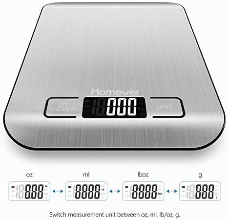 Homever Balance de Cuisine Électronique, Balance numérique de cuisine de Haute Précision, Fonction Tare, Plus Large Plate-Forme, LCD Rétroéclairé, Auto-arrêt,5kg/11lb - Acier Inoxydable - Cuisine A Vivre Homever Balance de Cuisine Électronique, Balance numérique de cuisine de Haute Précision, Fonction Tare, Plus Large Plate-Forme, LCD Rétroéclairé, Auto-arrêt,5kg/11lb - Acier Inoxydable