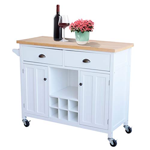 Mecor Kitchen Island Utility Cart w/Wood Top, Rolling Trolley Buffet on