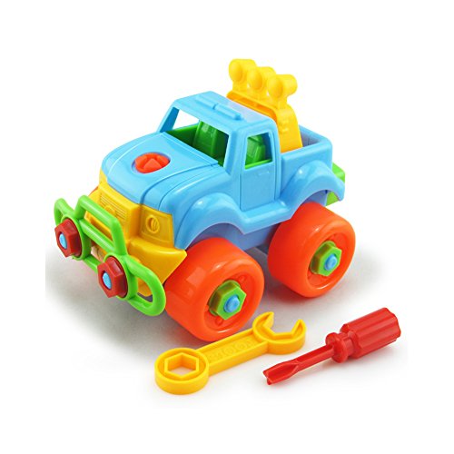 Ocamo Puzzle Toys Colorful Disassembly Assembly Vehicle Toy with Wrench Screwdriver Novelty Building Block Gift for Kids Jeep
