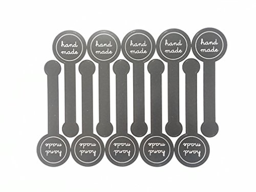 Timemorry Hand Made Stickers Adhesive Labels, Good for Handmade Cookie Bakery Candy Biscuits Dessert Bags (Black-Long-100)