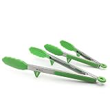 BGT Kitchen Tongs Set Of 2-9 Inch & 12 Inch Heat Resistant Stainless Steel Silicone Cooking Tongs For Barbecue Grilling, Heavy Duty Locking Food Tongs Non-Slip Grip (Green)