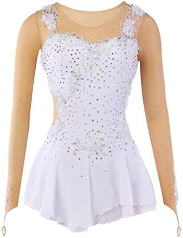 TT&DRESS Figure Skating Dress Women's Girls' Ice Skating Dress White Spandex Lace Mesh/Net High Elasticity Dumb Light Flower Performance Practise