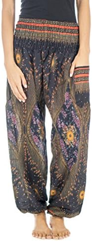 Tori Wear Harem Pants Smocked Elastic Waist Hippie Pants Black 5 One Size