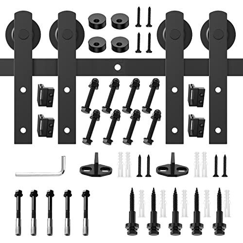HomLux 8ft Heavy Duty Sturdy Sliding Barn Door Hardware Kit, Double