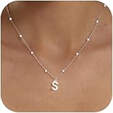 KISSCLOUD Initial Necklaces for Women 14K Gold Silver Dainty Letter Charm Necklace Personalized Name Pendant Bead Chain Necklace Non Tarnish Trendy Jewelry Gift