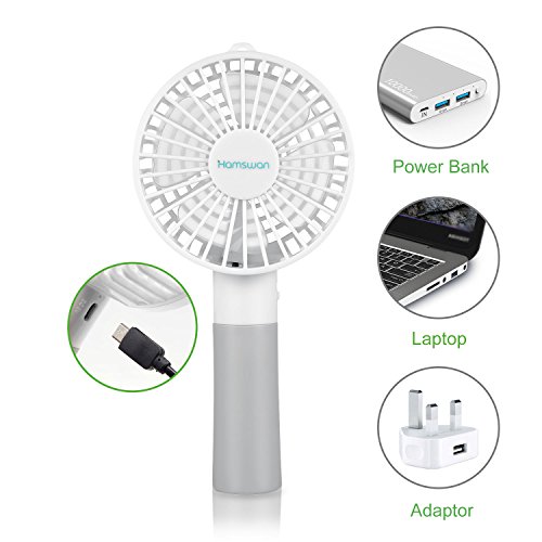 Mini Handheld Fan, HAMSWAN Portable Fan, Desk Fan, Personal Mini USB Fan, USB Rechargeable Battery Operated Fan -White - Thumbnail 2