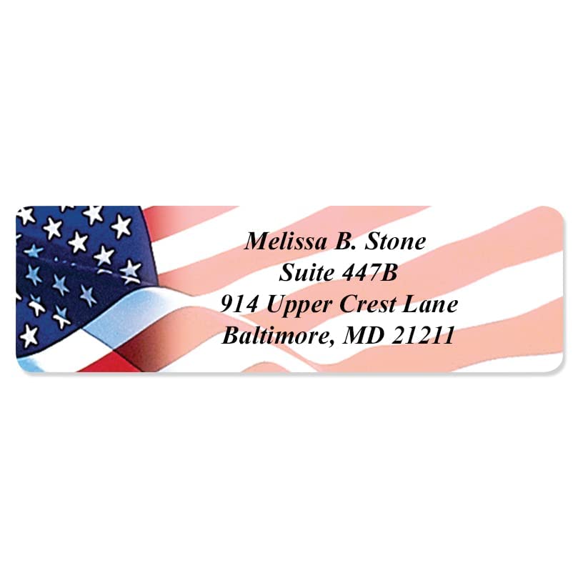 Proudly American Flag Personalized Return Address Labels with Elegant Dispenser Roll of 250