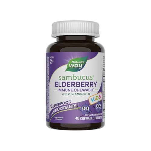 Nature's Way Sambucus Elderberry Immune Chewable for Kids, Ages 2+, Immune Supp…
