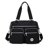 Tiny Chou Lightweight Water Resistant Nylon Totes Crossbody Bag Shoulder Bag with Pockets Large,Black