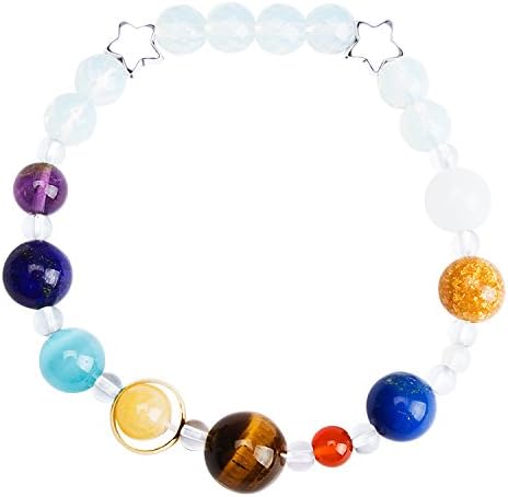 Casoty Solar System Bracelet The Nine Planets Star Guardian of Universe Handmade Stone Bracelets (1 Pack)