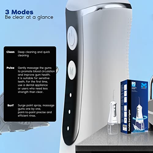 MonaSmile Water Dental Flosser Cordless- 3 Modes & IPX6 Waterproof & 5 Nozzles - 300ML Portable Oral Irrigator for Teeth Deep Cleaning, Home Travel Use (White)