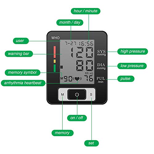 Blood Pressure Monitor, Fully Automatic Accurate Wrist Blood Pressure Monitor with Wristband Automatic Wrist Electronic Blood Pressure Monitor Black