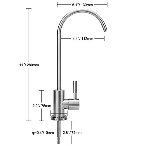 FS-TFC Kitchen Water Filter Faucet Kitchen Bar Sink Drinking Water Faucet Fits most RO Units or Water Filtration System Brushed Finish Not Chrome,Lead-Free,1/4-inch Tube - Thumbnail 2