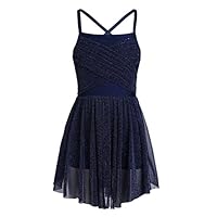 FEESHOW Kids Girls Empire Waist Gymnastics Camisole Leotard Ballet Dance Dress Ballerina Costumes Shimmering Navy Blue 7-8