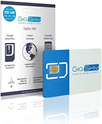 SIM Card with 4G LTE/3G 100MB Mobile Data Plan for International Travel Using Unlocked iPhone, iPad, Android Phones and Tablets