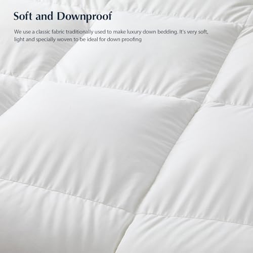Pacific Coast Goose Feather Down Fiber Comforters Queen Size, Extra Fluffy White Duvet Insert, Ultra-Soft, Breathable, All Season Hotel Luxury Bedding Comforters, 8 Corner & Center Loops (90"x90")