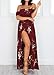 ZESICA Women's Floral Off the Shoulder Split Chiffon Beach Party Maxi Dress Red Wine X-Large