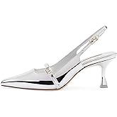 Divanne Slingback Pumps, Women's Pointed Toe Low Heel Sandals Slingback Strap Kitten Heel Pumps Evening Party Wedding Shoes