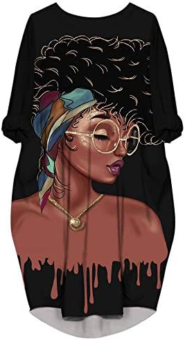 AZPSRT Women's Afro American Long Sleeve Black Queen Casual Swing Loose Fit  Tunic T Shirt Dress with Pockets Dresses M price in UAE | Amazon UAE |  kanbkam