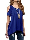 Sidefeel Women V Neck Cold Shoulder Short Sleeve Swing Top Blouse