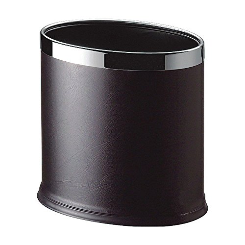 LUXEHOME Overlap Open Top Oval Leather Metal Trash Can, Capacity 8