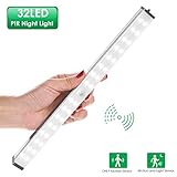 Closet Light, Battery Operated 32-LED Wireless Motion Sensor Cabinet Light, Portable Stick-on Night Light for Closet, Kitchen Cabinet, Wardrobe, Hallway, 2 Sensor Mode (Only Motion, Motion & Light)